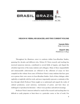 Nelson H. Vieira, His Legacies, and the Current Volume