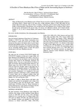 A Checklist of Trans-Himalayan Dicot Flora of Dolpo and Its Surrounding Region in Northwest Nepal