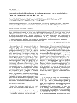 Immunohistochemical Localization of Carbonic Anhydrase Isoenzymes in Salivary Gland and Intestine in Adult and Suckling Pigs