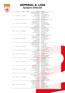 Spielplan Der Admiral 2. Liga 2021/22