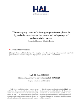 The Mapping Torus of a Free Group Automorphism Is Hyperbolic Relative to the Canonical Subgroups of Polynomial Growth