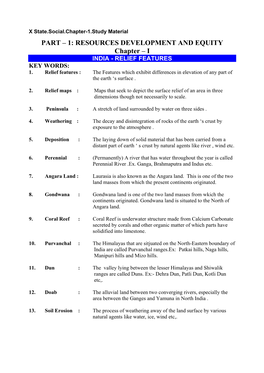 1: RESOURCES DEVELOPMENT and EQUITY Chapter – I INDIA - RELIEF FEATURES KEY WORDS: 1