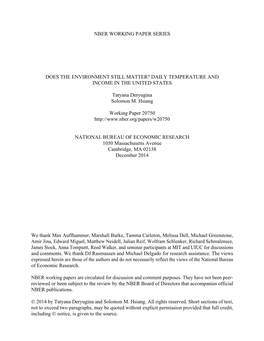 Does the Environment Still Matter? Daily Temperature and Income in the United States