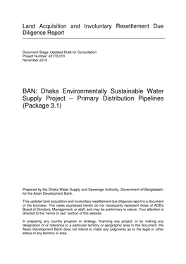 Dhaka Environmentally Sustainable Water Supply Project – Primary Distribution Pipelines (Package 3.1)