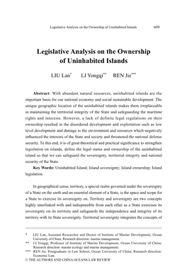 Legislative Analysis on the Ownership of Uninhabited Islands 609