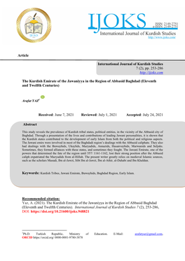 Article International Journal of Kurdish Studies 7 (2), Pp. 253-286 Http