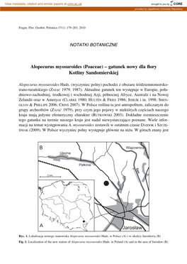 Alopecurus Myosuroides (Poaceae) – Nowy Gatunek Dla Flory Kotliny