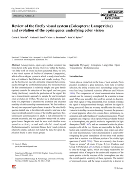 (Coleoptera: Lampyridae) and Evolution of the Opsin Genes Underlying Color Vision