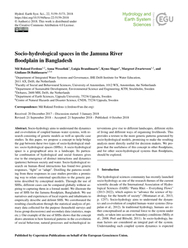 Socio-Hydrological Spaces in the Jamuna River Floodplain In