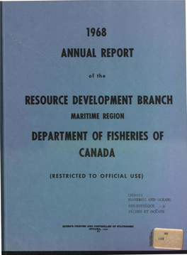 Resource Development Branch Maritime Region Department of Fisheries of Canada