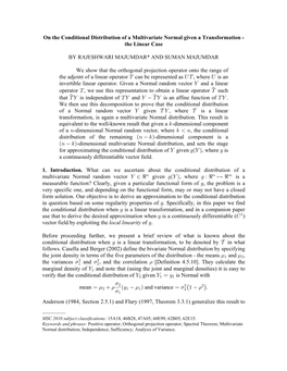 On the Conditional Distribution of a Multivariate Normal Given a Transformation - the Linear Case