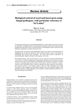 Biological Control of Weed and Insect Pests Using Fungal Pathogens, with Particular Reference to Sri Lanka1