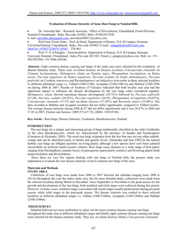 Evaluation of Disease Intensity of Some Rust Fungi at Nainital Hills