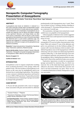 Nonspecific Computed Tomography Presentation of Gossypiboma 1Ashwini Sankhe, 2Tilik Dedhia, 3Vivek Ukirde, 4Maunil Bhuta, 5Jagir Yeshwante