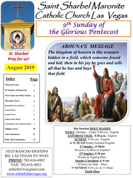 Saint Sharbel Maronite Catholic Church Las Vegas 9Th Sunday of the Glorious Pentecost