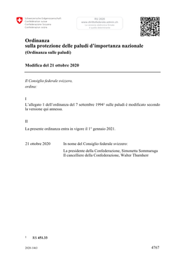 Ordinanza Sulla Protezione Delle Paludi D'importanza Nazionale