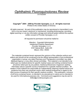 Ophthalmic Fluoroquinolones Review 01/15/2008