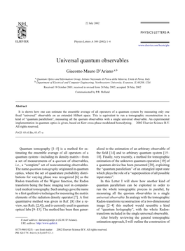 Universal Quantum Observables