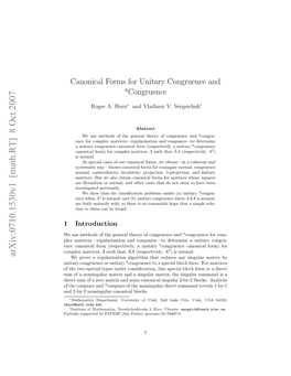 Canonical Forms for Unitary Congruence And* Congruence