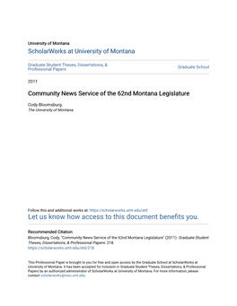 Community News Service of the 62Nd Montana Legislature