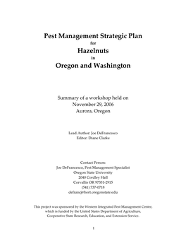 Pest Management Strategic Plan Hazelnuts Oregon and Washington