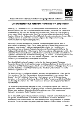 Geschäftsstelle Für Netzwerk Recherche E.V. Eingerichtet