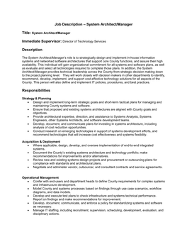 Job Description – System Architect/Manager Title