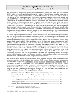 The Microscopic Examination of Milk Characterization of Milk Bacteria and Cells