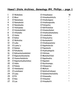 Hawai'i State Archives, Geneology #4, Phillips