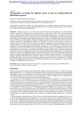 Metagenomic Screening for Lipolytic Genes Reveals an Ecology-Clustered Distribution Pattern