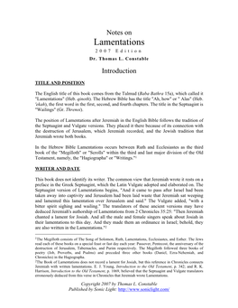 Notes on Lamentations 2007 Edition Dr