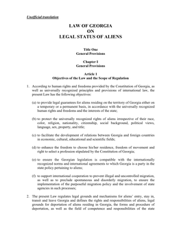 Law of Georgia on Legal Status of Aliens