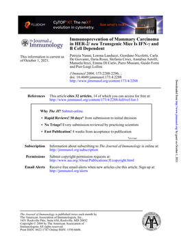 Immunoprevention of Mammary Carcinoma in HER-2/ Neu Transgenic Mice Is IFN-Γ and B Cell Dependent