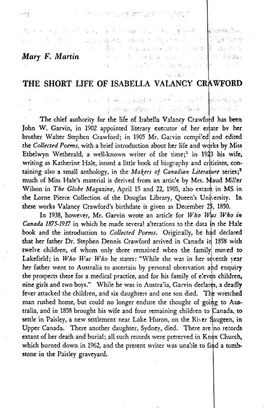 Mary F. Martin the SHORT LIFE of ISABELLA VALANCY C WFORD