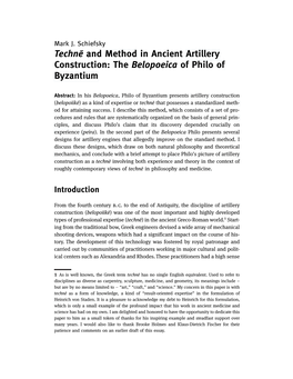 Technē and Method in Ancient Artillery Construction: the Belopoeica of Philo of Byzantium