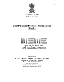 Brief Industrial Profile of Mahasamund District