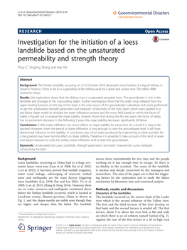 Investigation for the Initiation of a Loess Landslide Based on the Unsaturated Permeability and Strength Theory Ping Li*, Xingting Zhang and Hao Shi