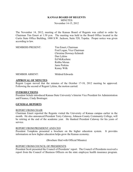 KANSAS BOARD of REGENTS MINUTES November 14-15, 2012