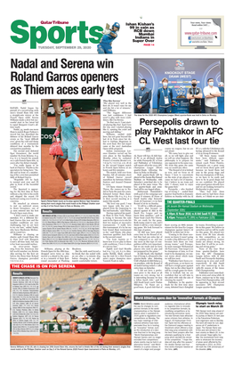 Nadal and Serena Win Roland Garros Openers As Thiem Aces Early Test