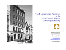 Jewish Genealogical Resources at the New England Historic Genealogical Society