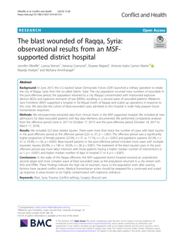 The Blast Wounded of Raqqa, Syria: Observational Results from An