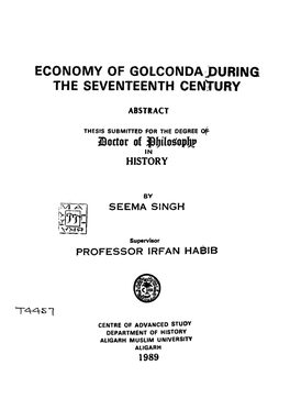 ECONOMY of GOLCONDA Jduring the SEVENTEENTH CENTURY TO