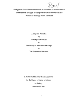 Post-Glacial Fluvial Terrace Remnants As Recorders of Environmental and Baselevel Changes and of Glacio-Isostatic Rebound in the Winooski Drainage Basin, Vermont