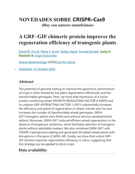 NOVEDADES SOBRE CRISPR–Cas9 a GRF–GIF Chimeric Protein