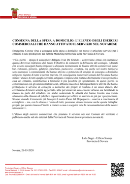 Consegna Della Spesa a Domicilio: L'elenco Degli Esercizi Commerciali