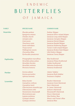 Endemic Butterflies of Jamaica"