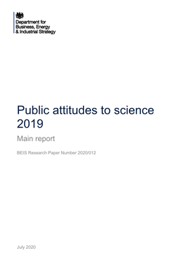 Public Attitudes to Science 2019 Main Report