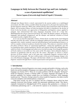 Languages in Sicily Between the Classical Age and Late Antiquity: a Case of Punctuated Equilibrium? Marta Capano (Università Degli Studi Di Napoli L’Orientale)