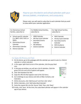 How to Sync the District and School Calendars with Your Devices (Tablets, Smartphones, and Computers)