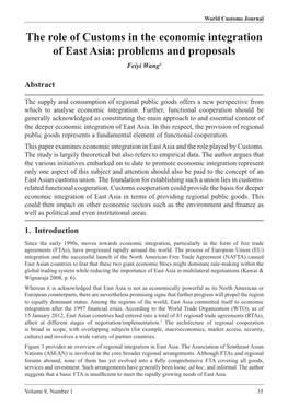 The Role of Customs in the Economic Integration of East Asia: Problems and Proposals Feiyi Wang1